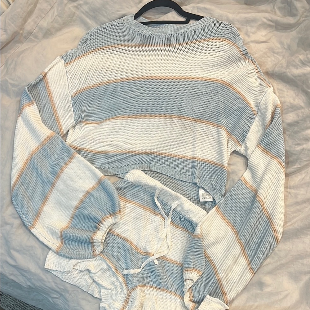 Blue and White Striped Crew Neck Sweater